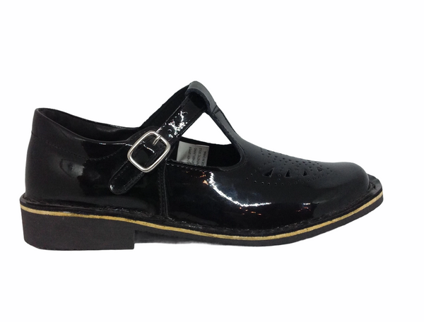 Bata Ponytails Tbar school shoe Cala Patent Black