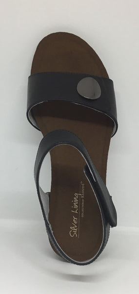 Klouds Silver Lining Happy Black Leather sandal