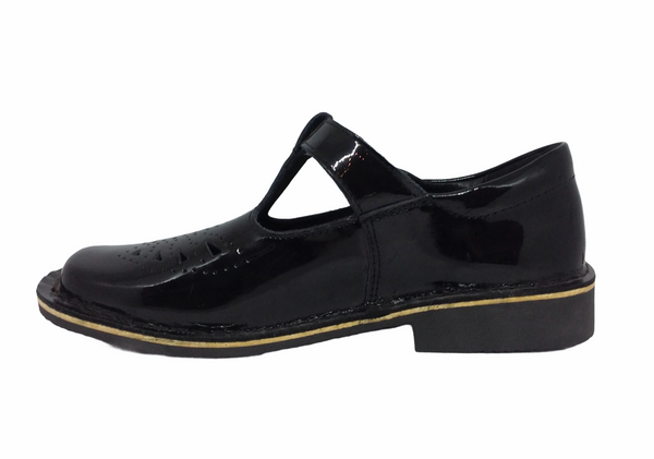 Bata Ponytails Tbar school shoe Cala Patent Black